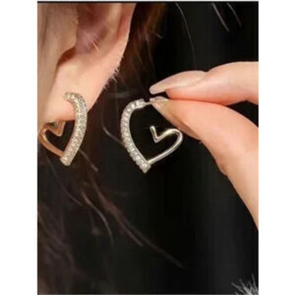Heart-Shaped Pav Hoop Earrings - Silver Gift Dainty